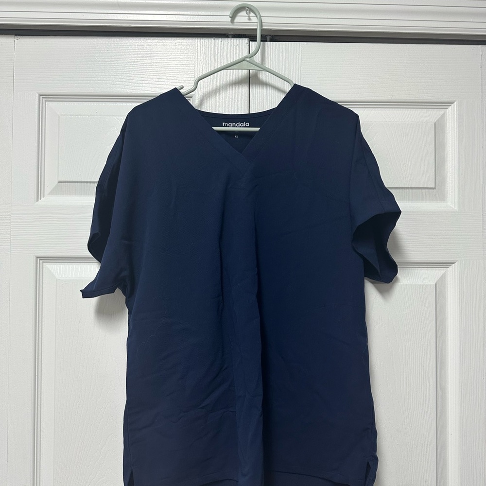 Mandala Navy Blue V-Neck scrub Top